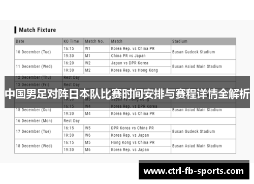 中国男足对阵日本队比赛时间安排与赛程详情全解析